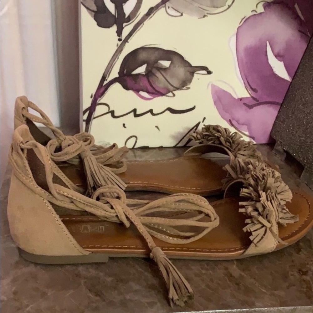 Brash fringe tie up sandals